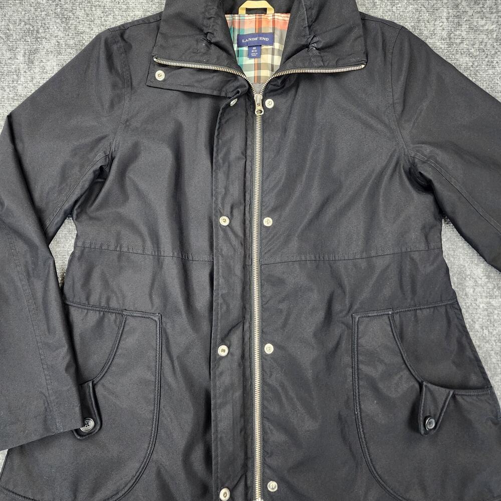 Lands End Jacket Womens Medium Black Full Zip Snap Front Plaid Lined Pocket Coat - Picture 11 of 16
